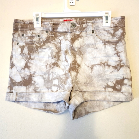 Dickies Pants - DICKIES Cream Tan Tie Dye Denim Shorts Cuffed Hem Stretchy Festival Size 11 / 30